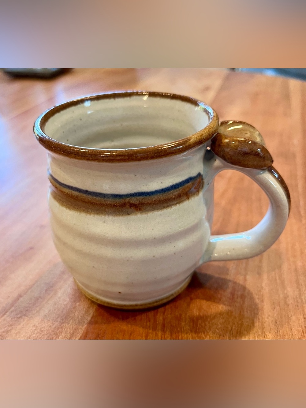 Stoneware Mug in Cream with Brown and Blue Accent